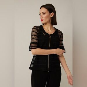 Joseph Ribkoff Mesh jacket short sleeve zip detail gold zip up elegant sz 10 NWT